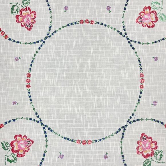 VTG White Linen Kitchen Tablecloth Hand Embroidered Red Roses Square 32.5 x 34.5 - Picture 7 of 12